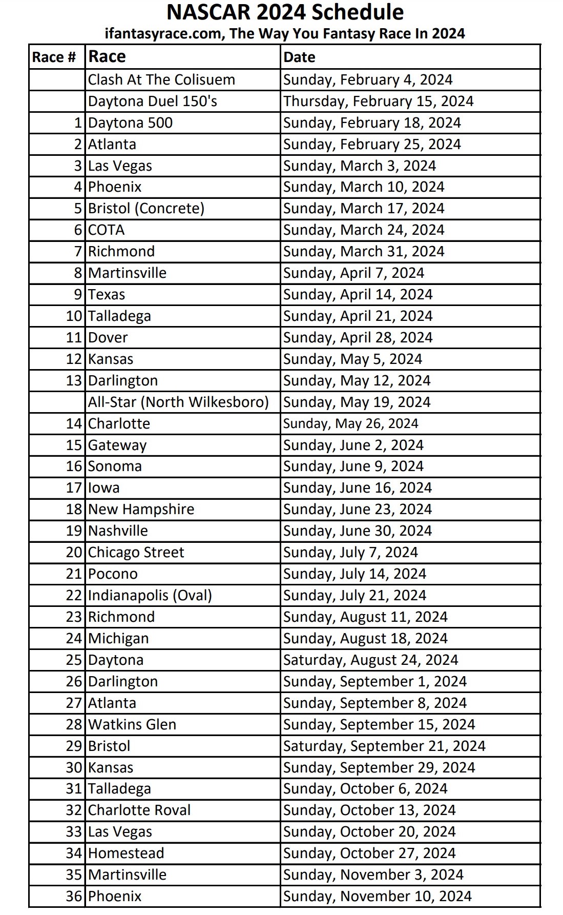 printable nascar 2024 schedule Download Now and Never Miss a Race