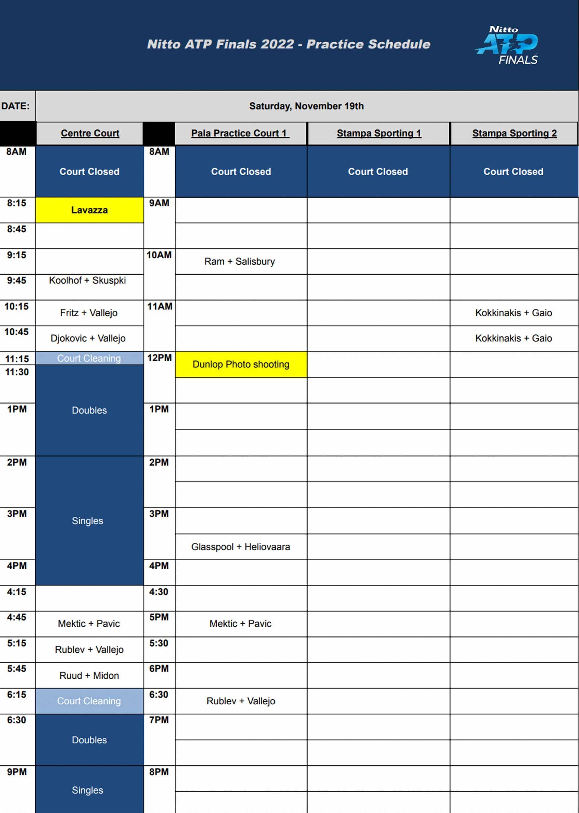ATP Nitto Finals schedule: When are the matches and how to watch them?