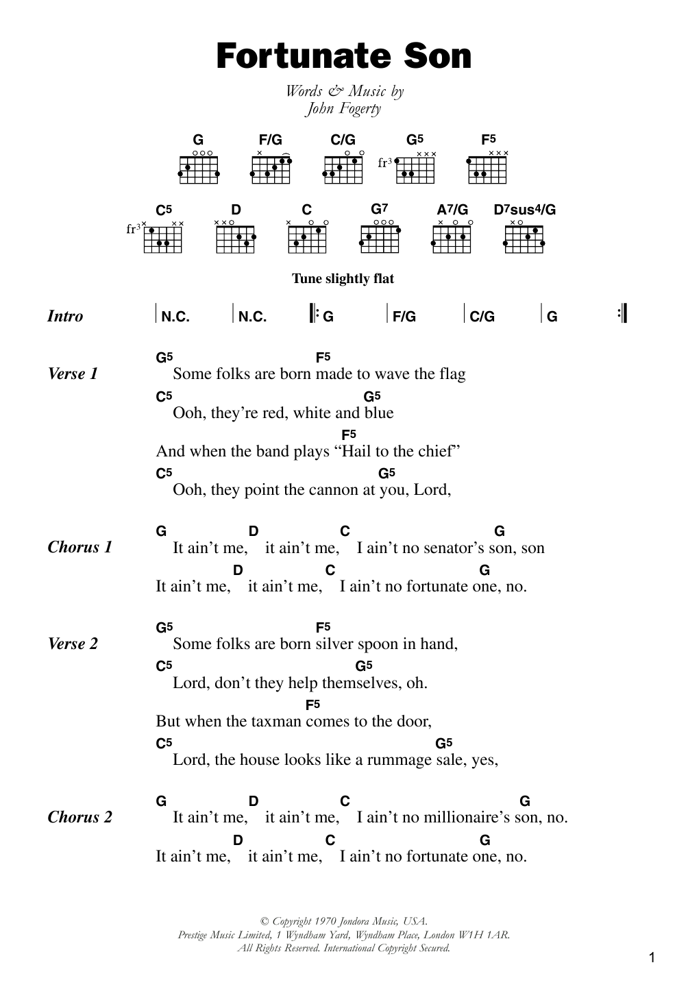 Play Fortunate Son: Guitar Tabs, Chords, and Lyrics All in One Place.