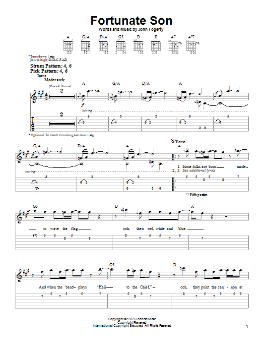 Play Fortunate Son: Guitar Tabs, Chords, and Lyrics All in One Place.